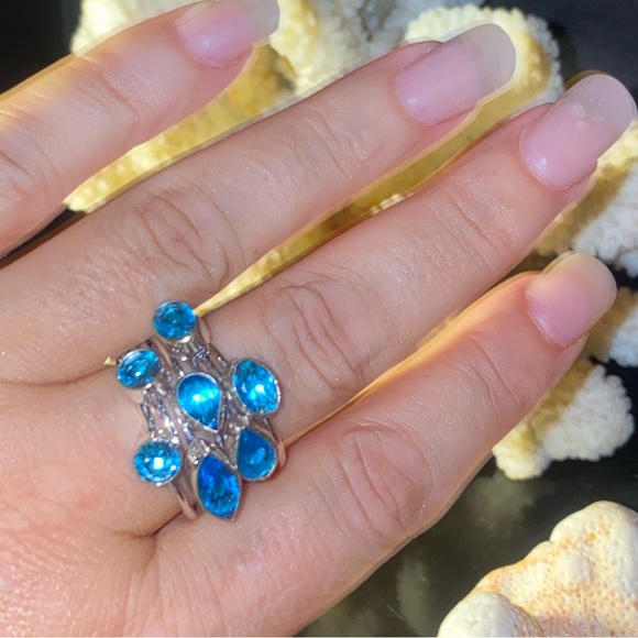 Blue Quartz multi-gem handcrafted ring - Picture 8 of 11